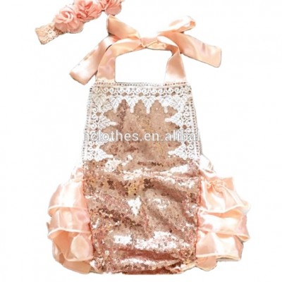 2021 Within Sequins Design Girls Dance Clothes Bling Bling Sleeveless Lace Design Baby Cotton Romper