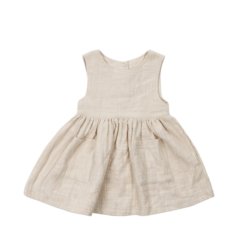 Australia Summer Baby Muslin Dress Plain Beige Muslin Organic Girls Kids T Shirt Dress