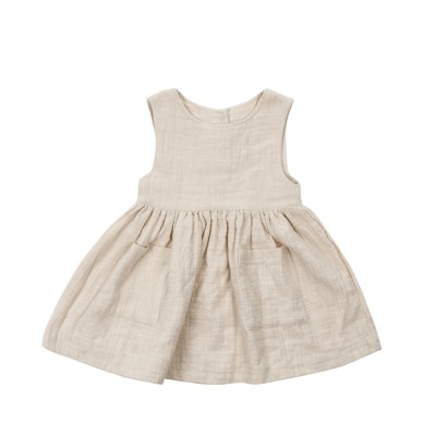 Australia Summer Baby Muslin Dress Plain Beige Muslin Organic Girls Kids T Shirt Dress